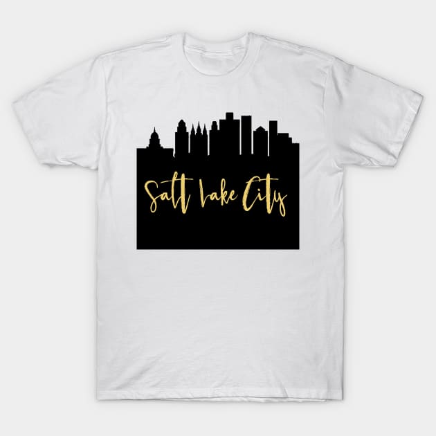 SALT LAKE CITY UTAH DESIGNER SILHOUETTE SKYLINE ART T-Shirt by deificusArt